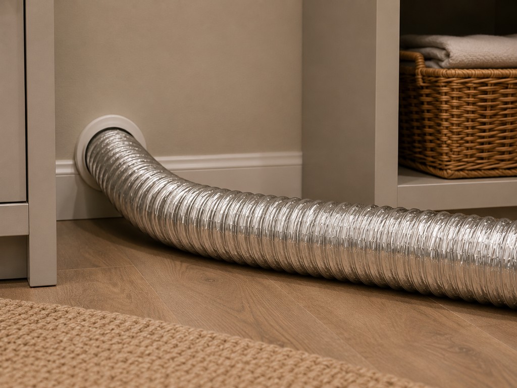Dryer vent hose in a laundry room