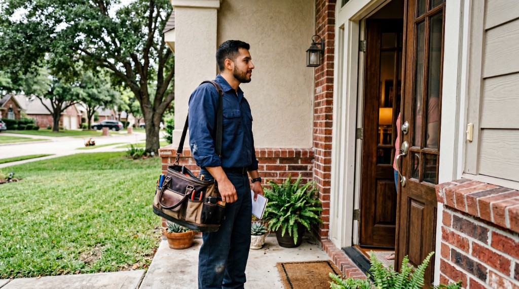 Appliance repair technician arriving at a customer's home with tools